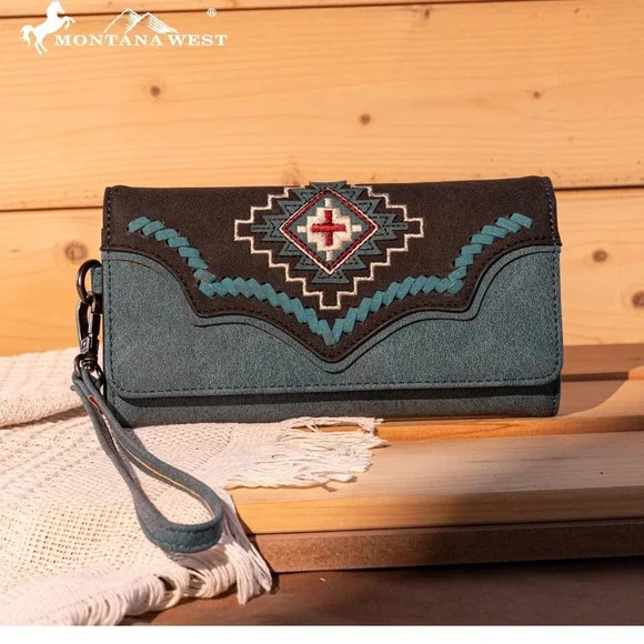 West Aztec Tote Bag for Women Embroidered Western Shoulder Purse and Wallet Set - Picture 3 of 6